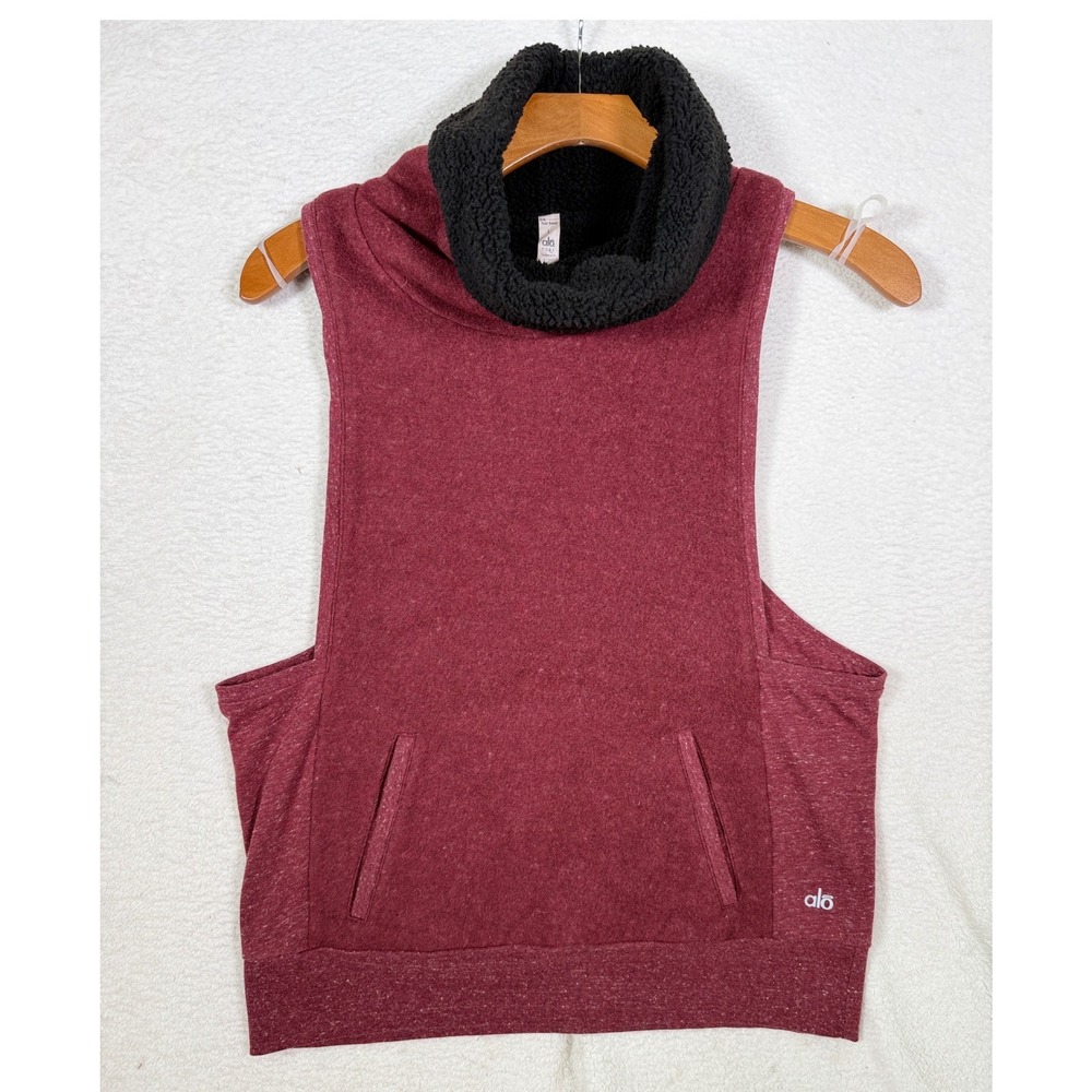 Alo Yoga L Frost Fleece Lined Sleeveless‎ Hoodie Pullover Vest Heather Maroon